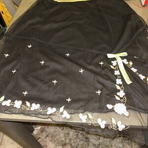 Maggie Sweet Vintage Black Nylon Lace Embroidery Floral A-Line Skirt 1X